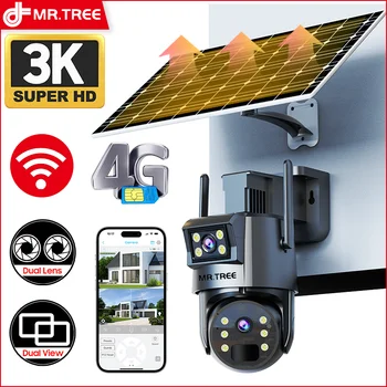 Vonkajšie 4G SIM Solárne Duálny Objektív PTZ Kamery Security Nepremokavé PIR Alarm Detekcia Pohybu Dohľad Dohľad 3 K 6MP IP Cam