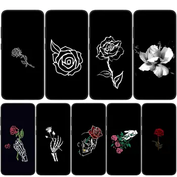 Čierne Biele Ruže Kvet Mäkký Kryt puzdro pre Samsung Galaxy A10 A20 A22 A30 A31 A32 A50 A51 A52 A53 A72 A33 A73 Telefón Puzdro