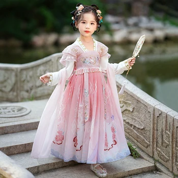 Čínsky Štýl, Deti Tradičné Cheongsam Kostým, Šaty Dievčatá Ružová Kvetinová Qipao Top China Princess Party Elegantné Šaty Pre 4-14Y