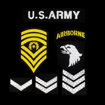 Šípky Seržant Pruhy US Army Infračervené Reflexné INFRAČERVENÉ Patch Vojenskú Uniformu Rank Ramená Rameno Háčik Kartu Odznak 101 rank odznak