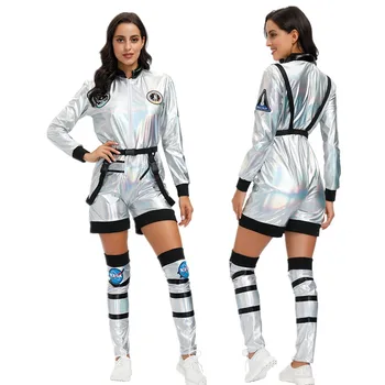 Ženy Astronaut Kostým pre Dospelých Striebro Spaceman Kostým skafander Party Zdobiť Kostým Astronaut Vyhovovali Halloween Party Jumpsuit